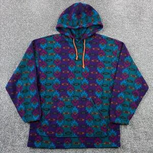 Vintage Santana Aztec Fleece Hoodie Mens Medium Purple Teal Southwestern
